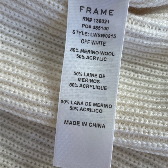 Frame Ruffle Yoke Ribbed Wool Blend Off White Oversized Knit Sweater - Picture 9 of 9